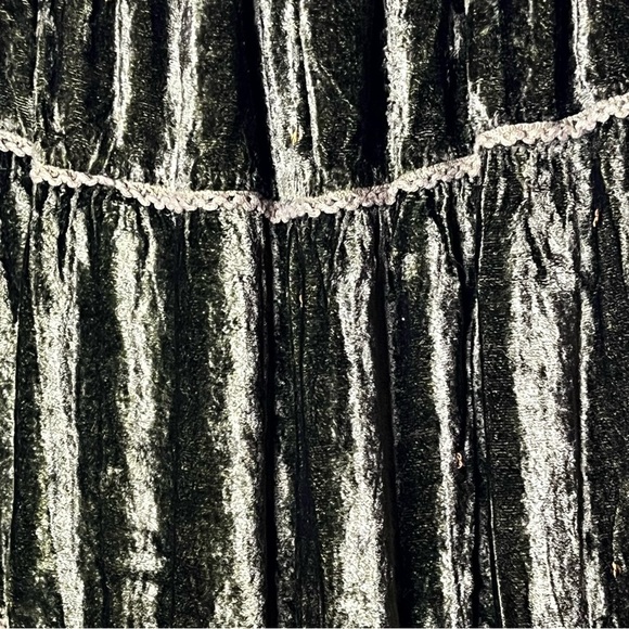 Dimri | Boho Green Pink Velvet Lace Sequin Tiered Midi Skirt, Small - Picture 5 of 7